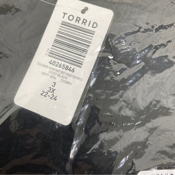 Torrid Black Tea Length Studio Knit Deep V Bodycon Dress Sz.3 NWT - Picture 7 of 10